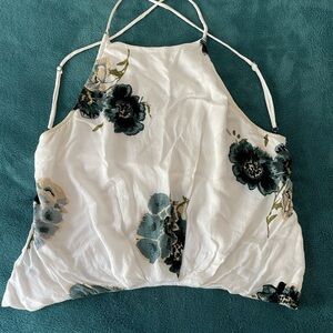 Urban Outfitters Floral Tank Top - White and Dark Green